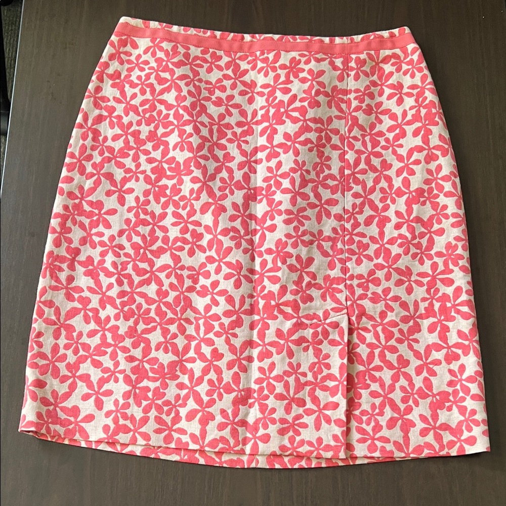 Vintage J.Crew Coral Pink Floral Pencil Skirt | Linen Blend Size 2